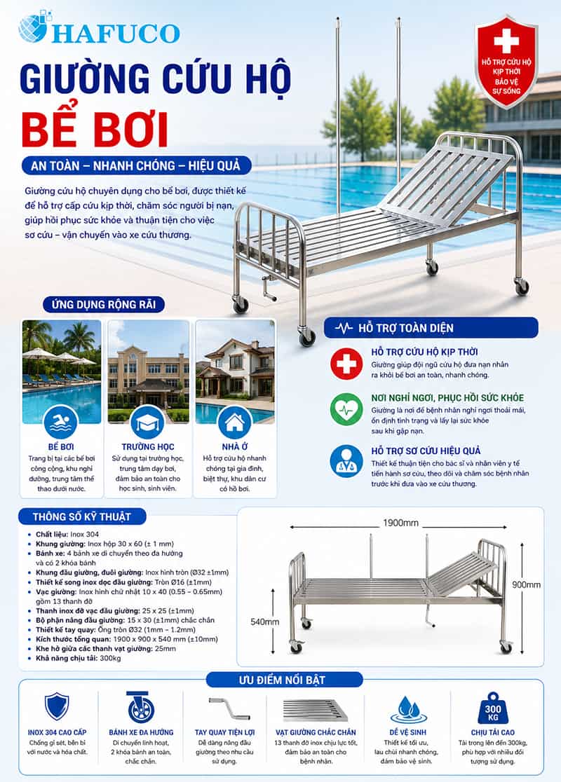 giường cứu hộ bể bơi