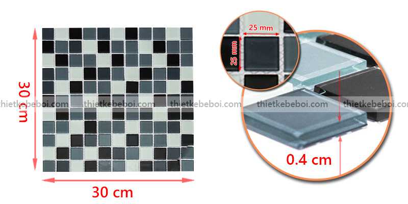 mô tả gạch kính mosaic trắng đen