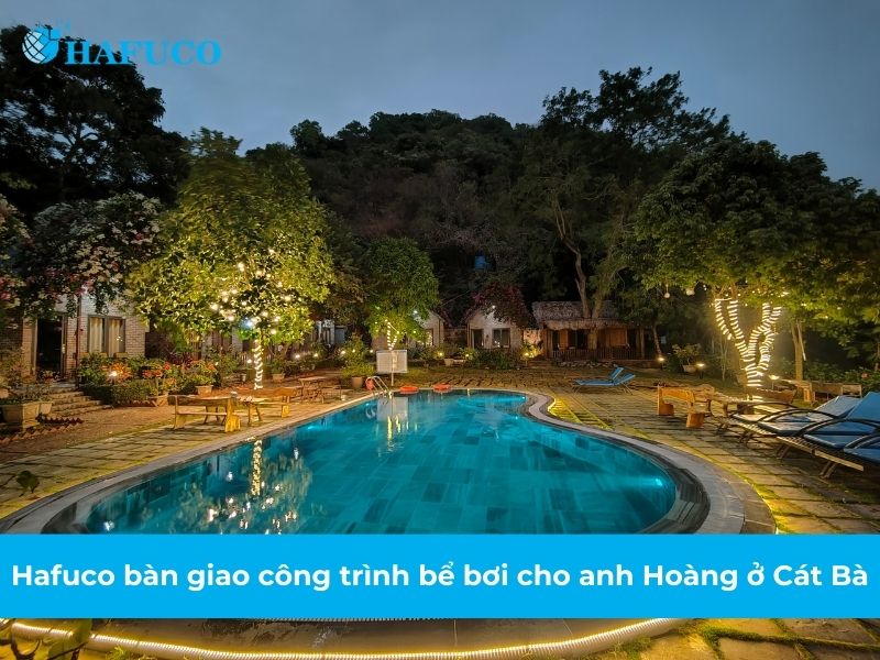 Bàn giao công trình bể bơi 65m2 cho anh Hoàng ở Cát Bà