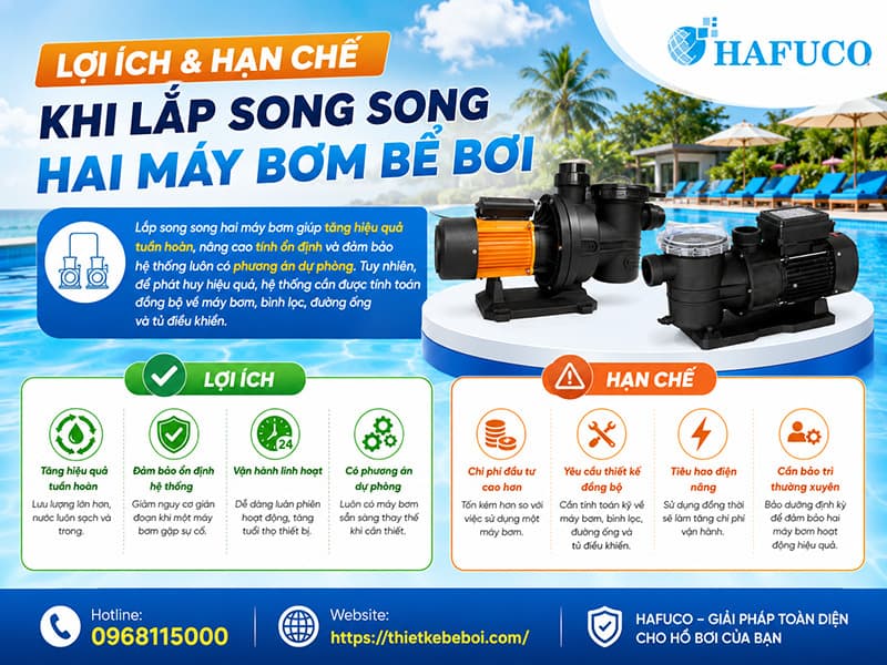 Lợi ích và hạn chế khi lắp song song hai máy bơm bể bơi