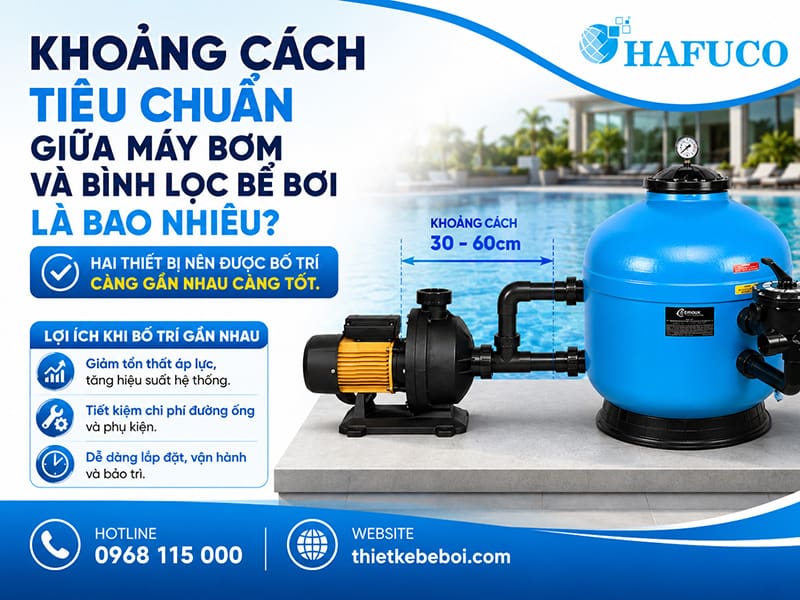 Khoảng cách tiêu chuẩn giữa máy bơm và bình lọc bể bơi là bao nhiêu?