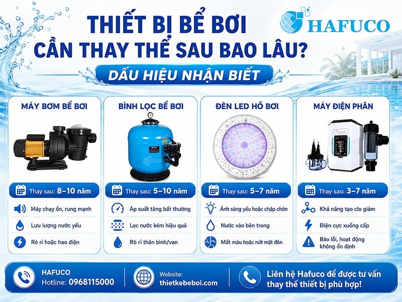 Thiết bị bể bơi cần thay thế sau bao lâu? Dấu hiệu nhận biết
