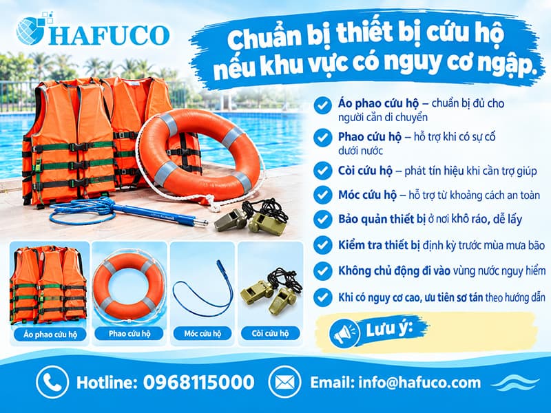 Chuẩn bị thiết bị cứu hộ nếu khu vực có nguy cơ ngập