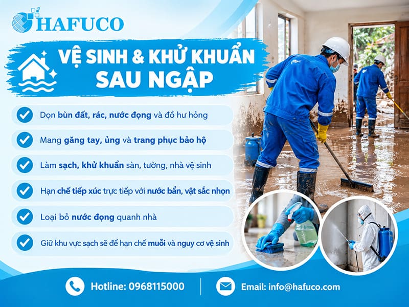 Vệ sinh và khử khuẩn khu vực bị ngập