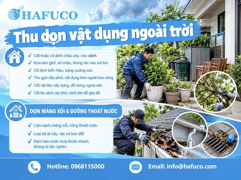 Thu dọn vật dụng ngoài trời